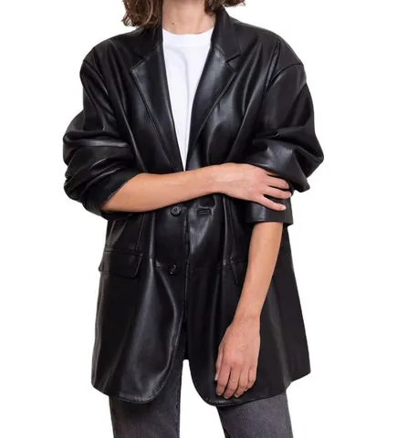 Women's genuine leather coat - Fashionable Leather Suits Ladies Solid Color Long Sleeves | OurHomly