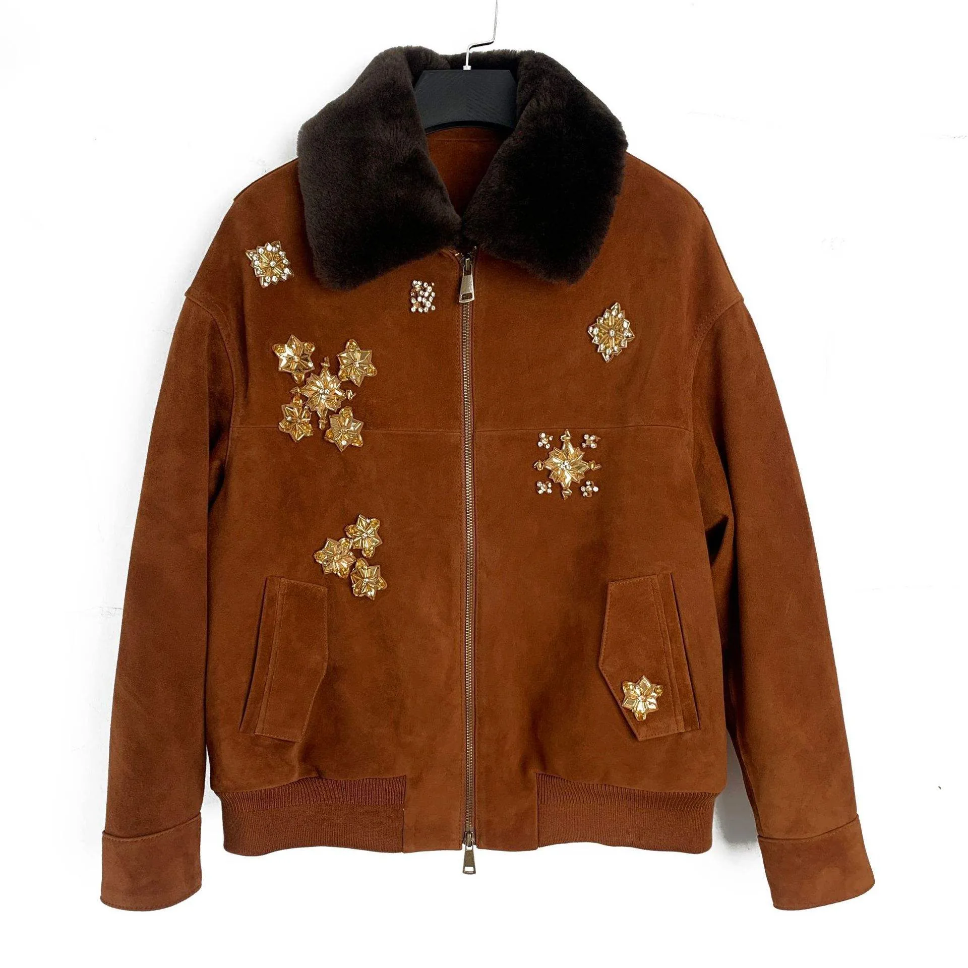 Women's genuine leather coat - Fashion Genuine Leather Coat Brown Real Suede Jacket With | OurHomly