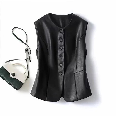 Women's genuine leather coat - Wholesale Women Sleeveless Leather Jacket Fashionable Leat | OurHomly