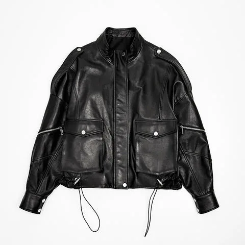 Women's genuine leather coat - Popular Selling Genuine Leather Coat Stand Collar batwing | OurHomly