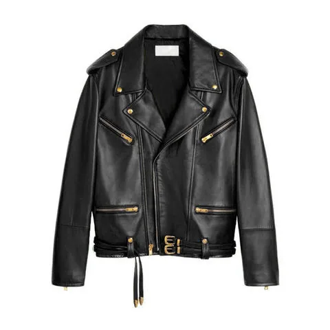 Women's genuine leather coat - Latest Design Leather Coat Double Belt Biker Motorcycles R | OurHomly