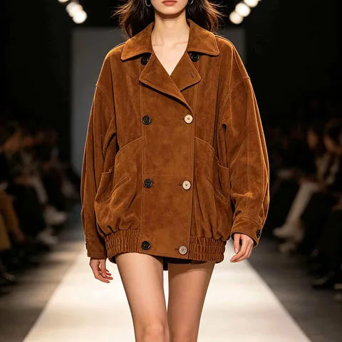 Women's genuine leather coat - HN6135 2026 Summer Women's Retro HK Style Loose Coat Lapel | OurHomly