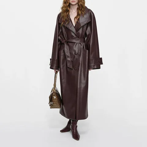 Women's genuine leather coat - Women's Autumn/Winter New Sheepskin Large Collar Single Br | OurHomly