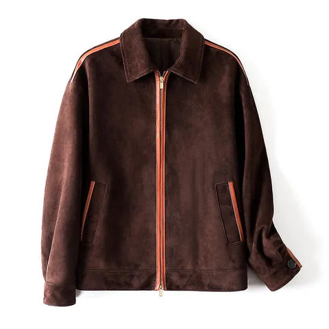 Women's genuine leather coat - Autumn and Winter New Goat Suede Suede Contrasting Color P | OurHomly