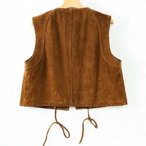Women's genuine leather coat - Women's Retro Suede Sheepskin Loose Sleeveless Streetwear | OurHomly