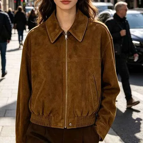 Women's genuine leather coat - HN000003 American Style Retro Simple Women's Loose Spliced | OurHomly