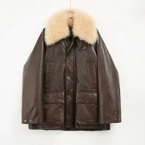 Women's genuine leather coat - New Arrival Winter Oil Wax Vegetable Tanned Sheepskin Lamb | OurHomly
