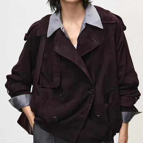 Women's genuine leather coat - New Fashionable Unique Design Double Breasted Genuine Leat | OurHomly