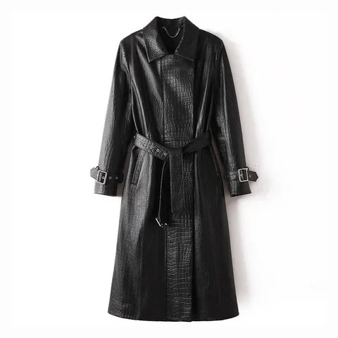 Women's genuine leather coat - New Trending Long Sleeve Leather Coat High Level Embossing | OurHomly
