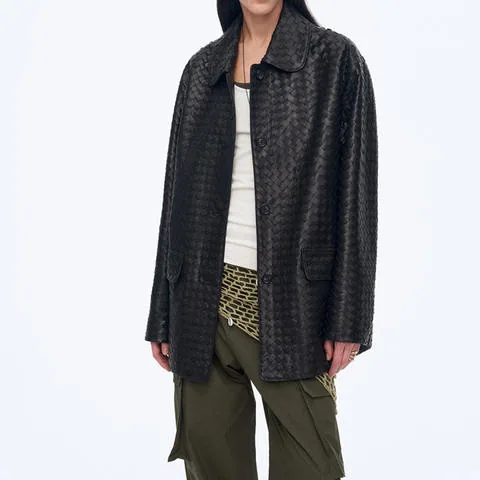 Women's genuine leather coat - New Design Coat Type Shirt Jacket Casual Loose Woven Genui | OurHomly
