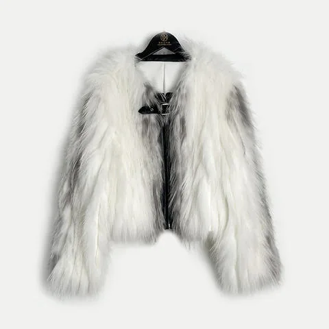 Women's genuine leather coat - Winter New Arrival Women Real Fur Coat Patchwork White Sil | OurHomly