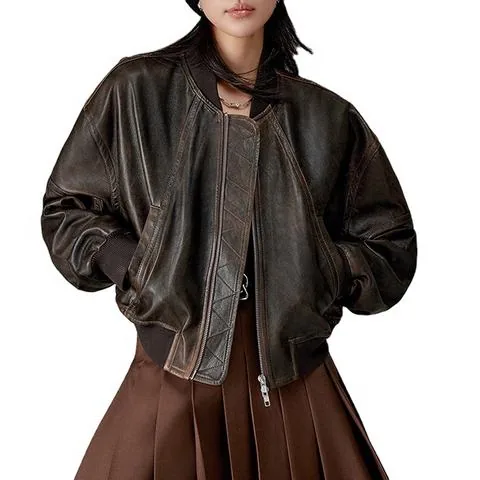 Women's genuine leather coat - Latest Design Solid Color Vintage Style Personality Vegeta | OurHomly