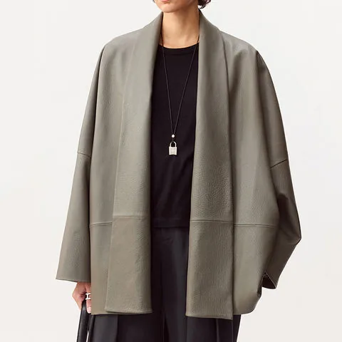 Women's genuine leather coat - Fall Fashion Sheepskin Extremely Simple Style Long Sleeved | OurHomly