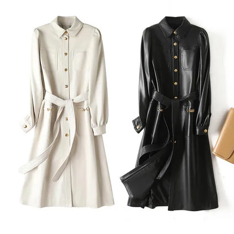 Women's genuine leather coat - Fashion Metal Decoration Design Temperament Retro Style Po | OurHomly