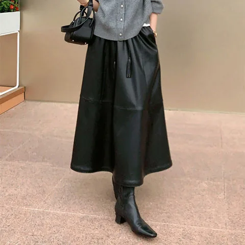 Women's genuine leather dress - Sheepskin Black Half Body High Waist Long Dress for Women | OurHomly