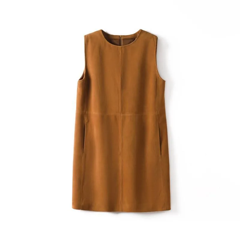 Women's genuine leather dress - Autumn Winter New Product Vintage Suede Dress Straight Cas | OurHomly