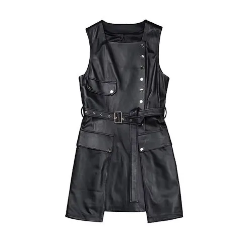 Women's genuine leather dress - High Fashion Women Dress Luxurious Lambskin Genuine Leathe | OurHomly