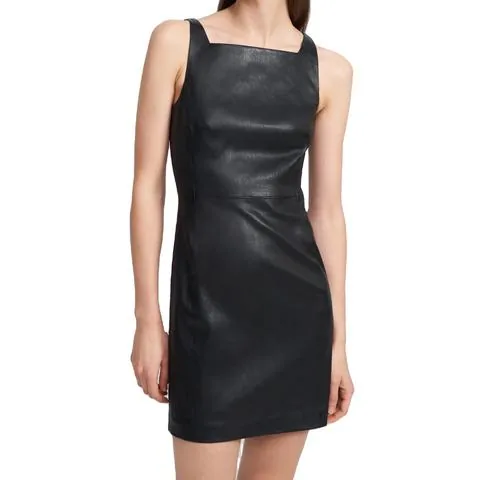 Women's genuine leather dress - New Genuine Leather Sleeveless Long Elegant Black Leather | OurHomly