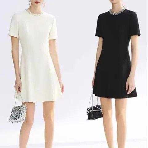 Women's genuine leather dress - Fashion Women Dresses High Waist O-neck Elegant Short Slee | OurHomly