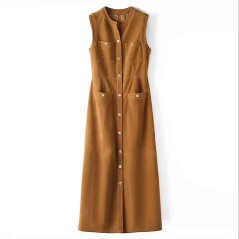 Women's genuine leather dress - Spring New Fashionable Dress French Single-breasted Slim S | OurHomly