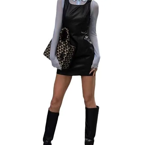 Women's genuine leather dress - Spring Fall New Style Hip Wrap Dress Stylish Mid Waist Sle | OurHomly
