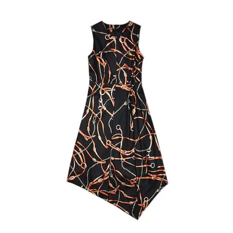 Women's genuine leather dress - New Fashion Midi Dress Sheep Nappa Printed Jumper Skirts A | OurHomly