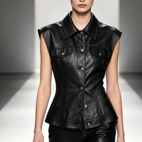 Women's genuine leather jacket - HN5255-1 Vegetable Tanned Sheepskin Fitted Waist Women's V | OurHomly