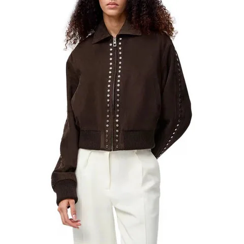 Women's genuine leather jacket - Genuine Leather Goat Skin Heavy Industry Rivet Retro Zippe | OurHomly