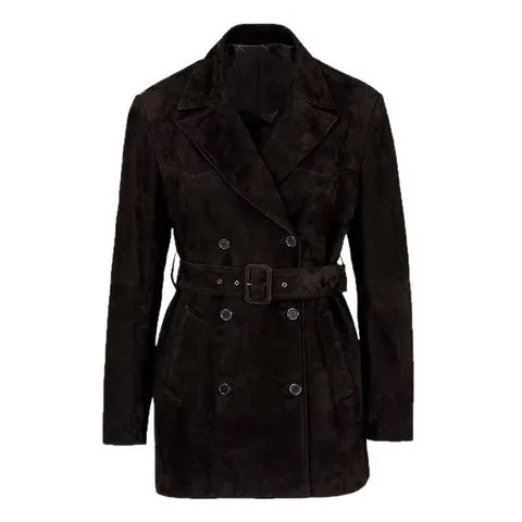 Women's genuine leather jacket - New Sheepskin Suede Suit Collar British Style Double Breas | OurHomly