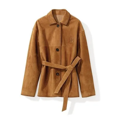 Women's genuine leather jacket - French Elegant Vintage Small Lapel Belt Top Layer Chaqueta | OurHomly