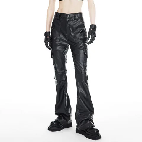 Women's genuine leather jacket - New Hot Cargo Pants Black Mid Waist Motorcycles Style Slim | OurHomly