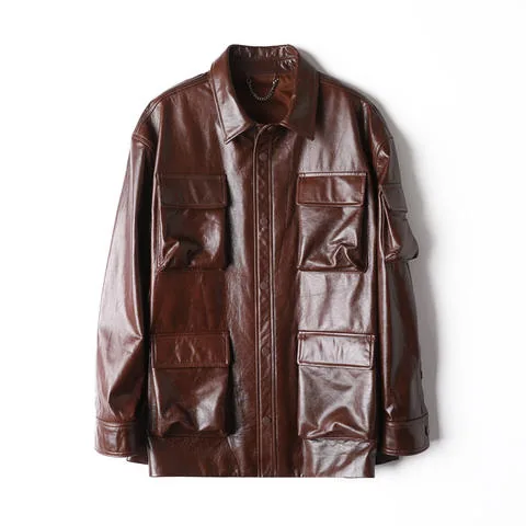 Women's genuine leather jacket - Plus Size Winter Warm Unisex Casual Loose Plain Real Cow S | OurHomly