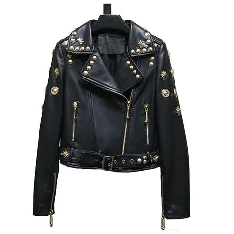 Women's genuine leather jacket - Zipper Design Wholesale Woman Leather Clothes Black Biker | OurHomly
