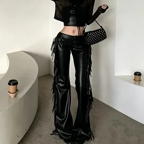 Women's genuine leather jacket - Fall New Style Fashionable Motorcycle Style Low Waist Frin | OurHomly