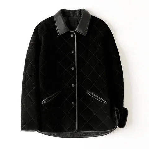 Women's genuine leather jacket - Fashionable New Style Sheepskin Suede Art Style Lapel and | OurHomly
