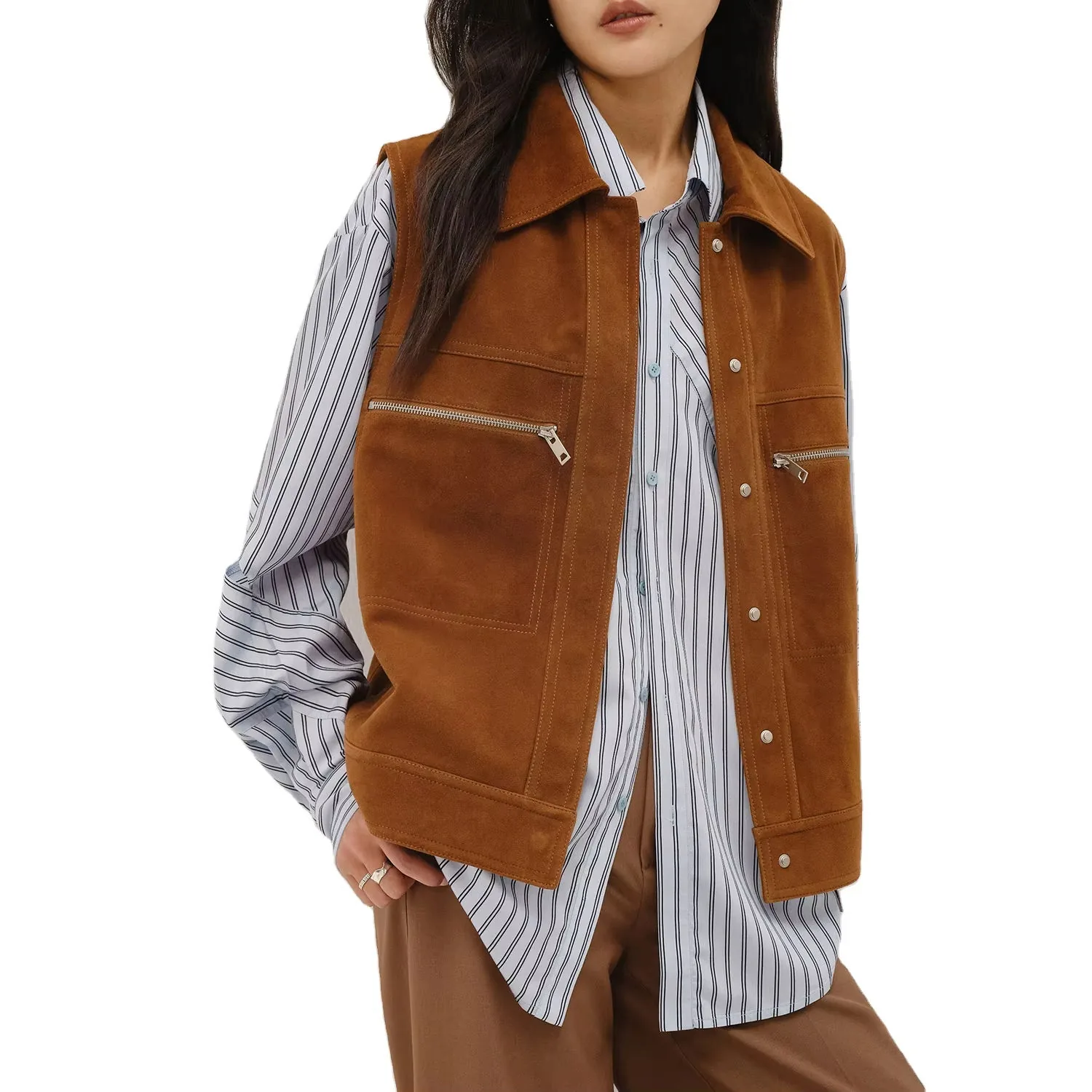 Women's genuine leather jacket - Wholesale Sleeveless Sheep Suede Leather Jacket Covered Bu | OurHomly