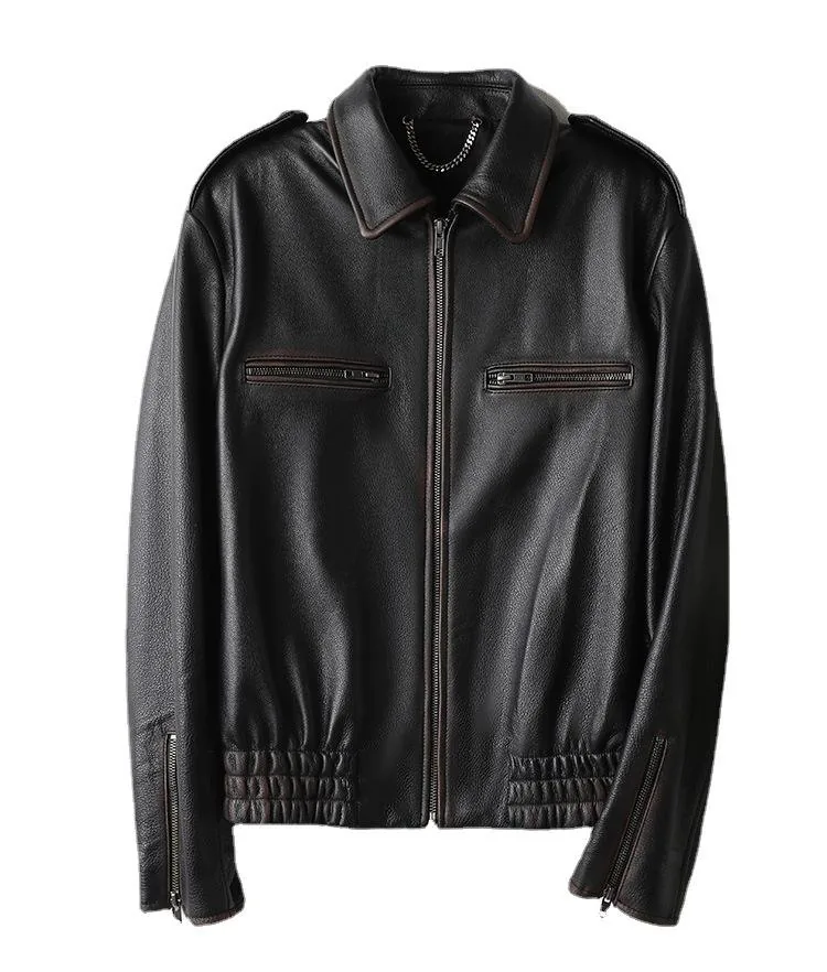 Women's genuine leather jacket - Street Wear Popular Genuine Cow Skin Material Unisex Custo | OurHomly
