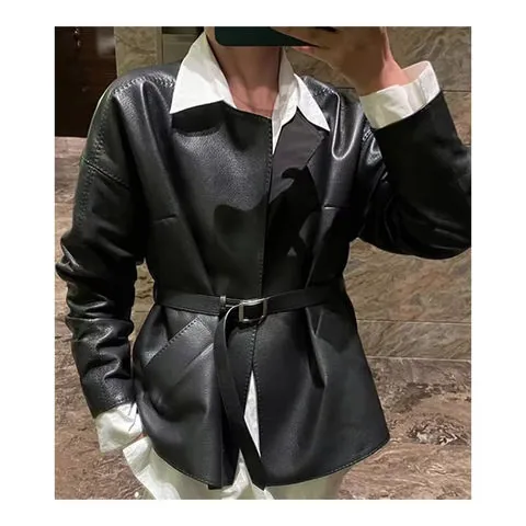 Women's genuine leather jacket - High Quality Black Long Sleeves Stand Collar Women Real Le | OurHomly