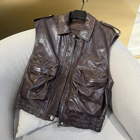 Women's genuine leather jacket - Winter Fashion New Oil Wax Sheepskin Workwear Style Three- | OurHomly