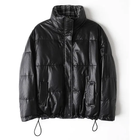 Women's genuine leather jacket - New Arrival 90 Goose Down Black Reversible Sheepskin Down | OurHomly