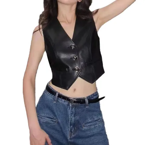 Women's genuine leather jacket - Wholesale New Arrival Sheep Leather Vest Single Breasted C | OurHomly