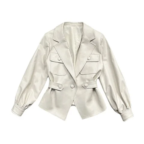 Women's genuine leather jacket - Sheep Skin Personalized Outer Slim Waist Lantern Sleeve Po | OurHomly