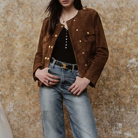 Women's genuine leather jacket - Winter New Design High Street O Neck Full Grain Leather Co | OurHomly