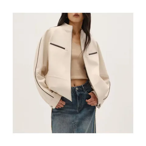 Women's genuine leather jacket - Factory Directly Sale Long Sleeves Zipper Loose Black Real | OurHomly