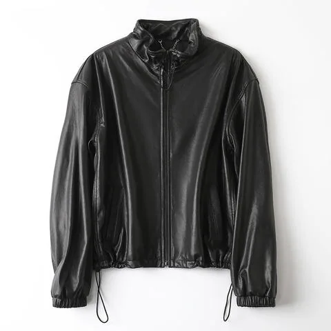 Women's genuine leather jacket - Men's and Women's Matching Couple Outfit Black Stand Colla | OurHomly