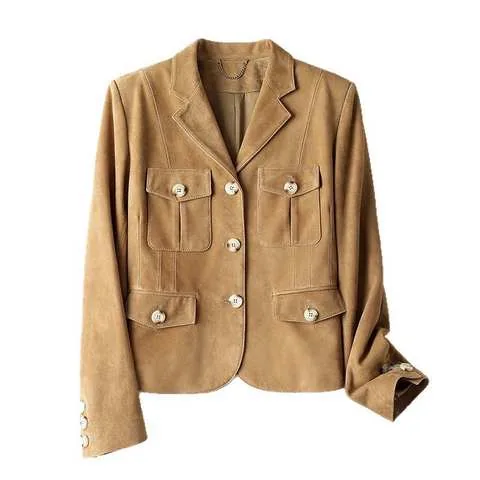 Women's genuine leather jacket - Womens Fall Fashion 2026 New Goat Leather Suede Single Bre | OurHomly