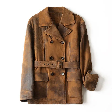 Women's genuine leather jacket - Women Fashion Streetwear Sheepskin Vintage Distressed Fros | OurHomly