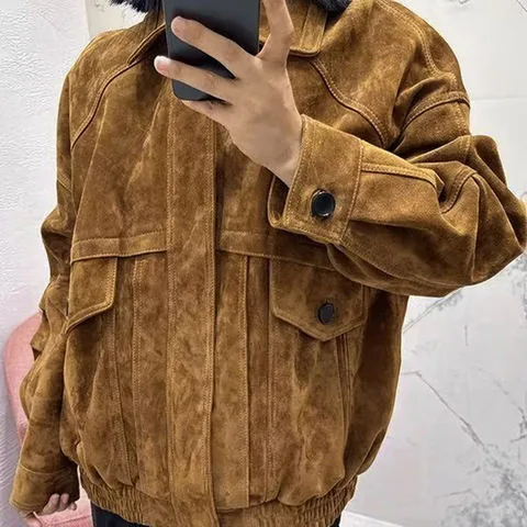 Women's genuine leather jacket - Fashion Clothes Autumn and Winter New Goat Leather Suede L | OurHomly