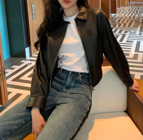 Women's genuine leather jacket - New High Quality Street Style Zipper Short Black Real Leat | OurHomly