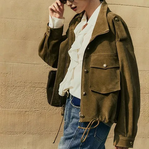 Women's genuine leather jacket - Fashion Autumn and Winter New Small Stand Collar Frosted W | OurHomly